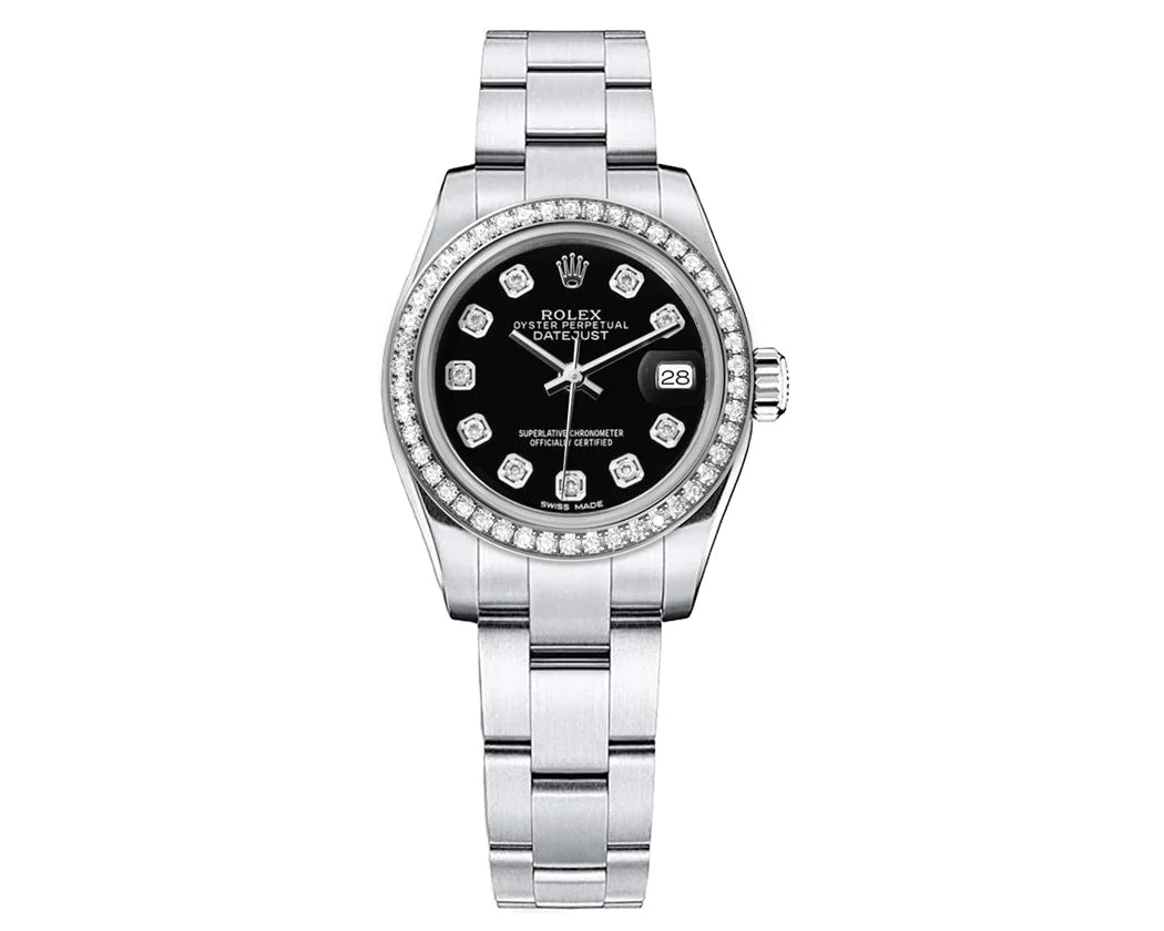 ROLEX DATEJUST 26MM OYSTER BLACK DIAL-DIAMOND BEZEL 1.50CT