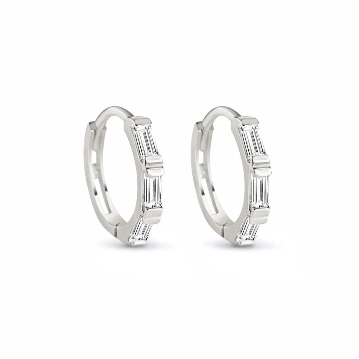 Tri Baguette Huggie Hoops