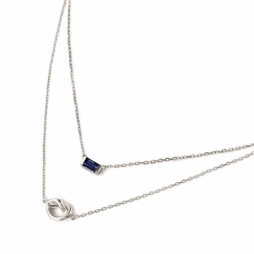 Baguette Gemstone Loveknot Layered Duo Blue Sapphire