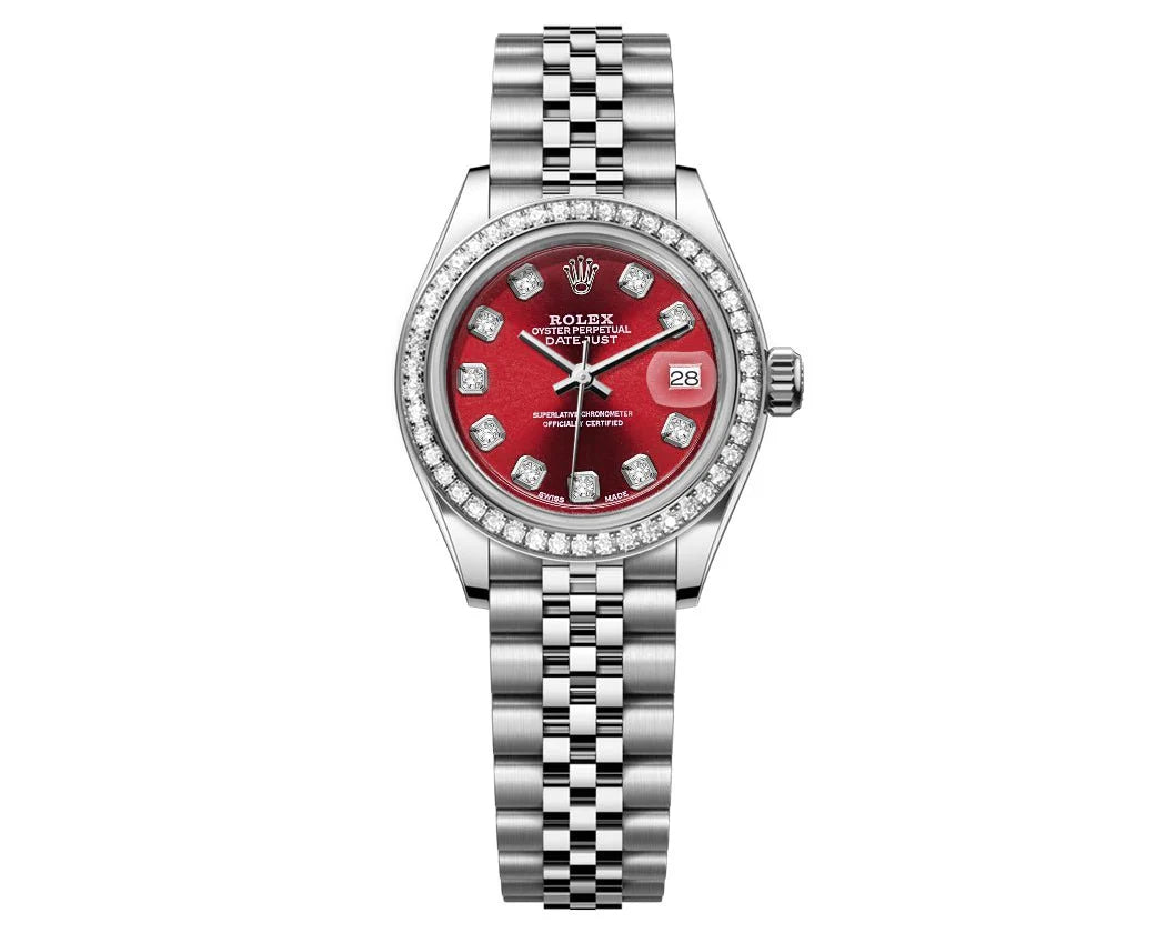ROLEX DATEJUST 26MM RED DIAL-DIAMOND BEZEL 1.50CT