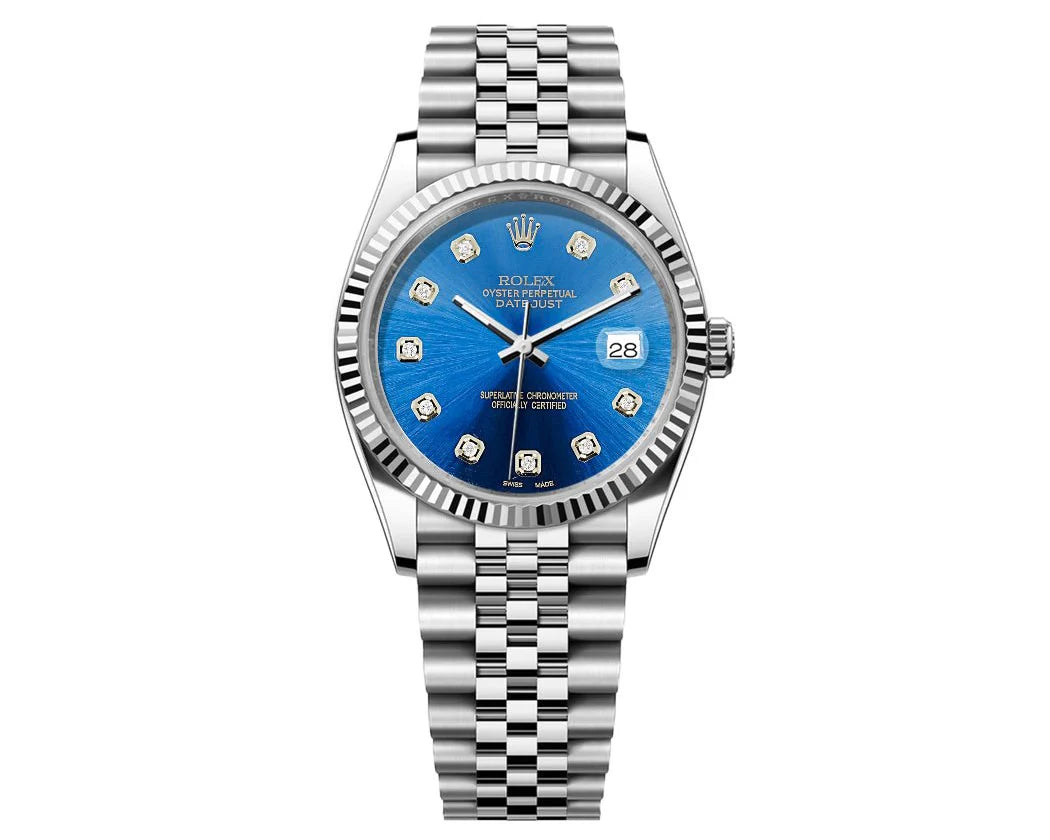 ROLEX DATE-JUST 36MM JUBILEE SS - LIGHT BLUE GEM DIAL