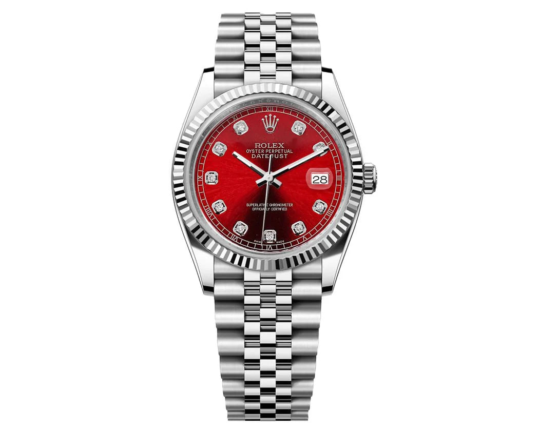 ROLEX DATE-JUST 36MM JUBILEE SS - RED GEM DIAL
