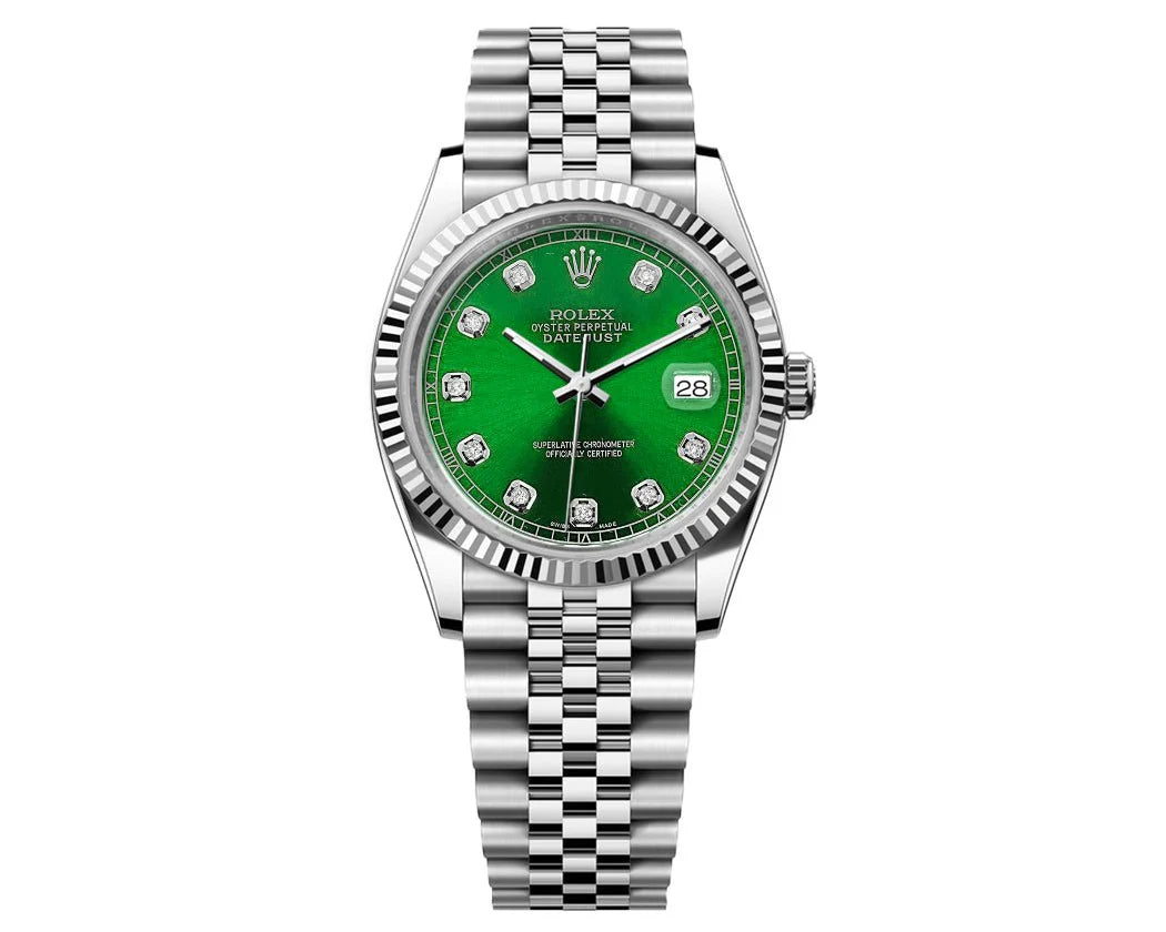 ROLEX DATE-JUST 36MM JUBILEE SS - GREEN GEM DIAL