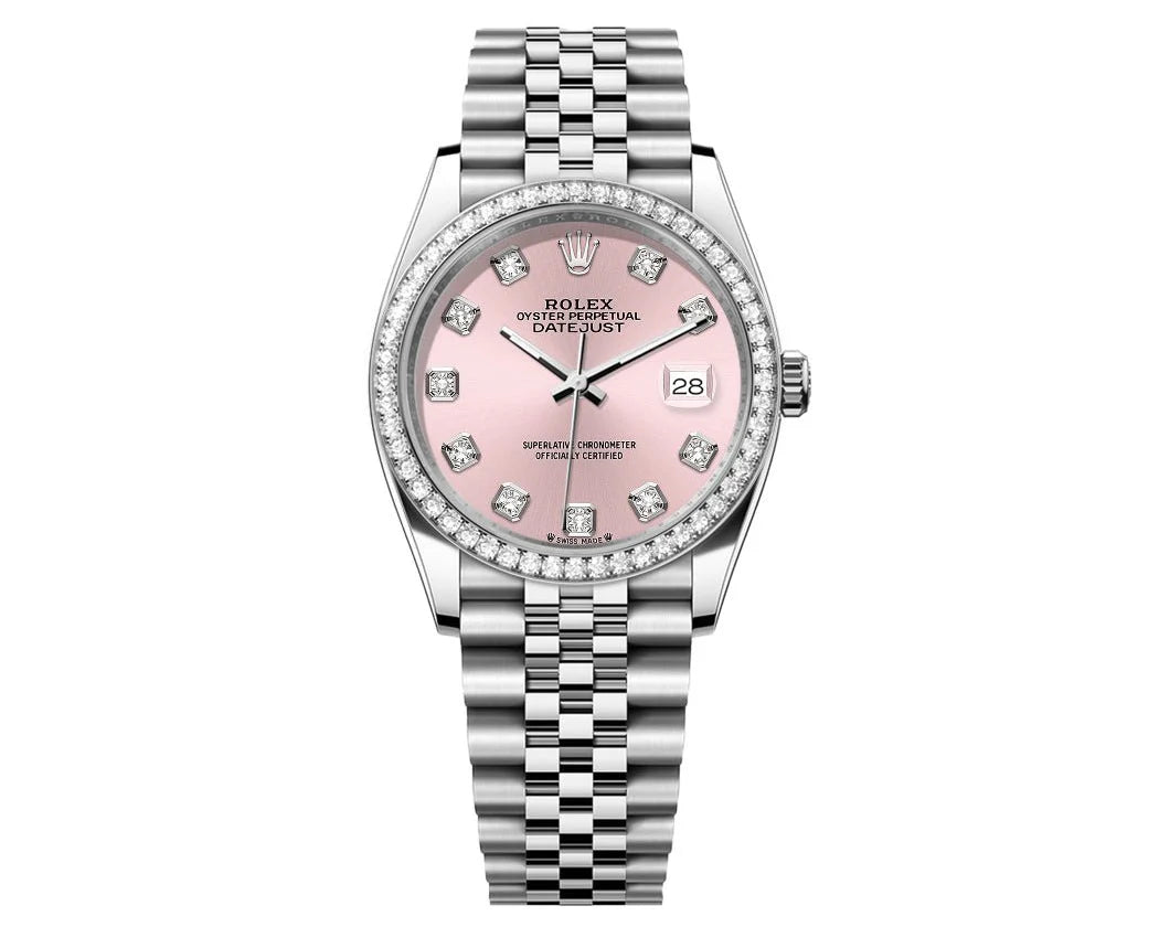 ROLEX DATEJUST 36MM JUBILEE-PINK DIAL-DIAMOND BEZEL 1.50CT