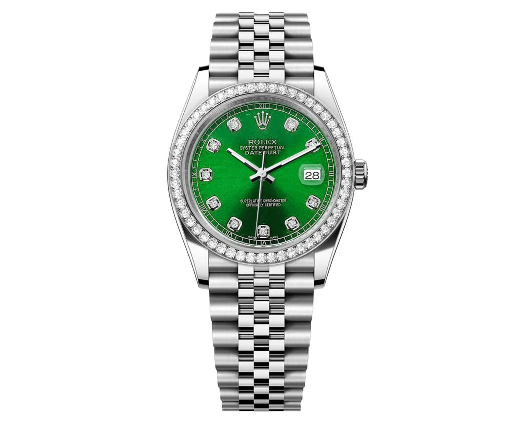 ROLEX DATEJUST 36MM JUBILEE-GREEN DIAL-DIAMOND BEZEL 1.50CT