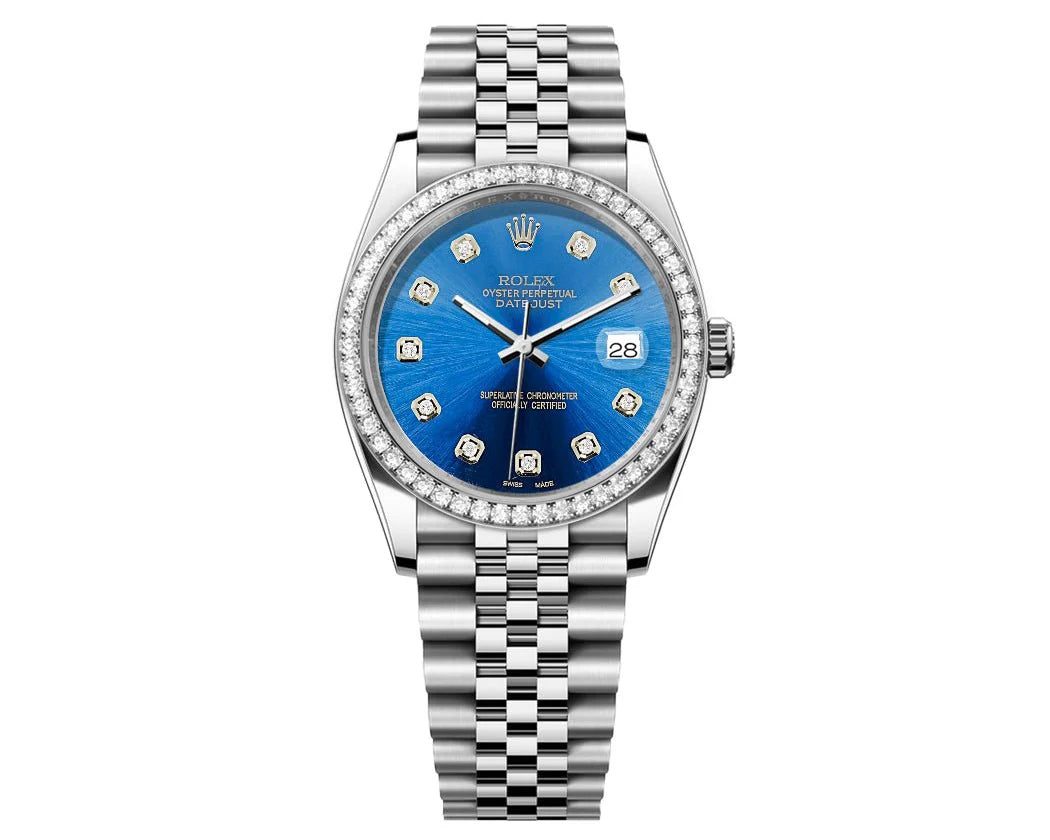 ROLEX DATEJUST 36MM JUBILEE-LIGHT BLUE DIAL-DIAMOND BEZEL 1.50CT