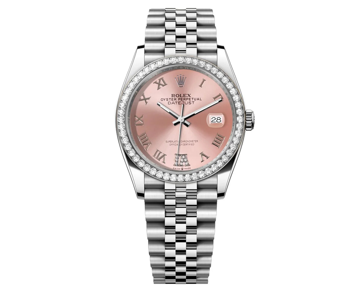ROLEX DATEJUST 36MM PINK ROMAN DIAMOND DIAL - DIAMOND BEZEL 16014