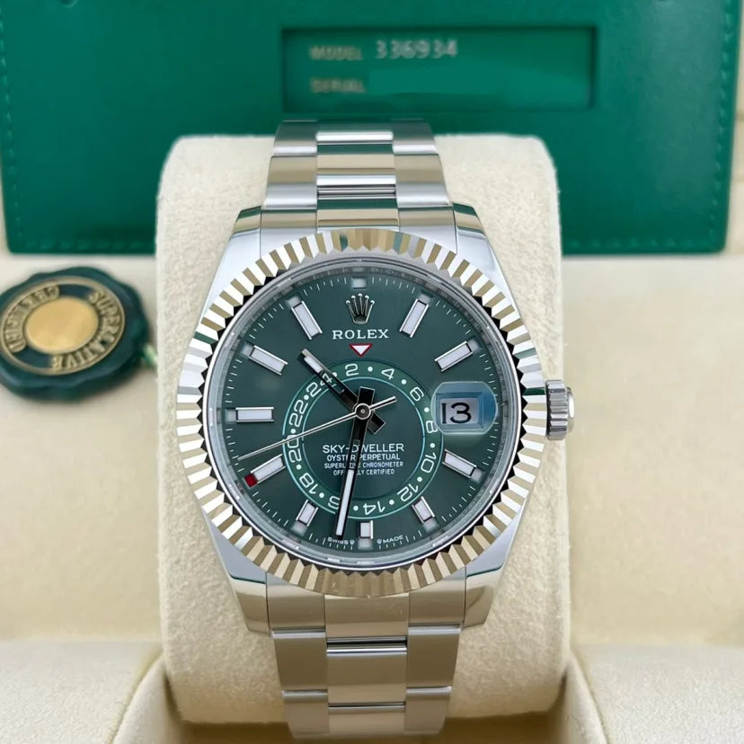 2025 Rolex Sky-Dweller 42 Steel / Fluted / Green / Oyster