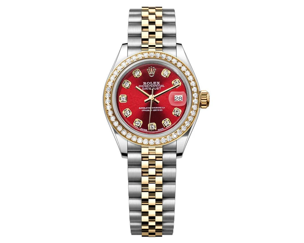 ROLEX DATEJUST 26MM RED DIAL-DIAMOND BEZEL 1.50CT